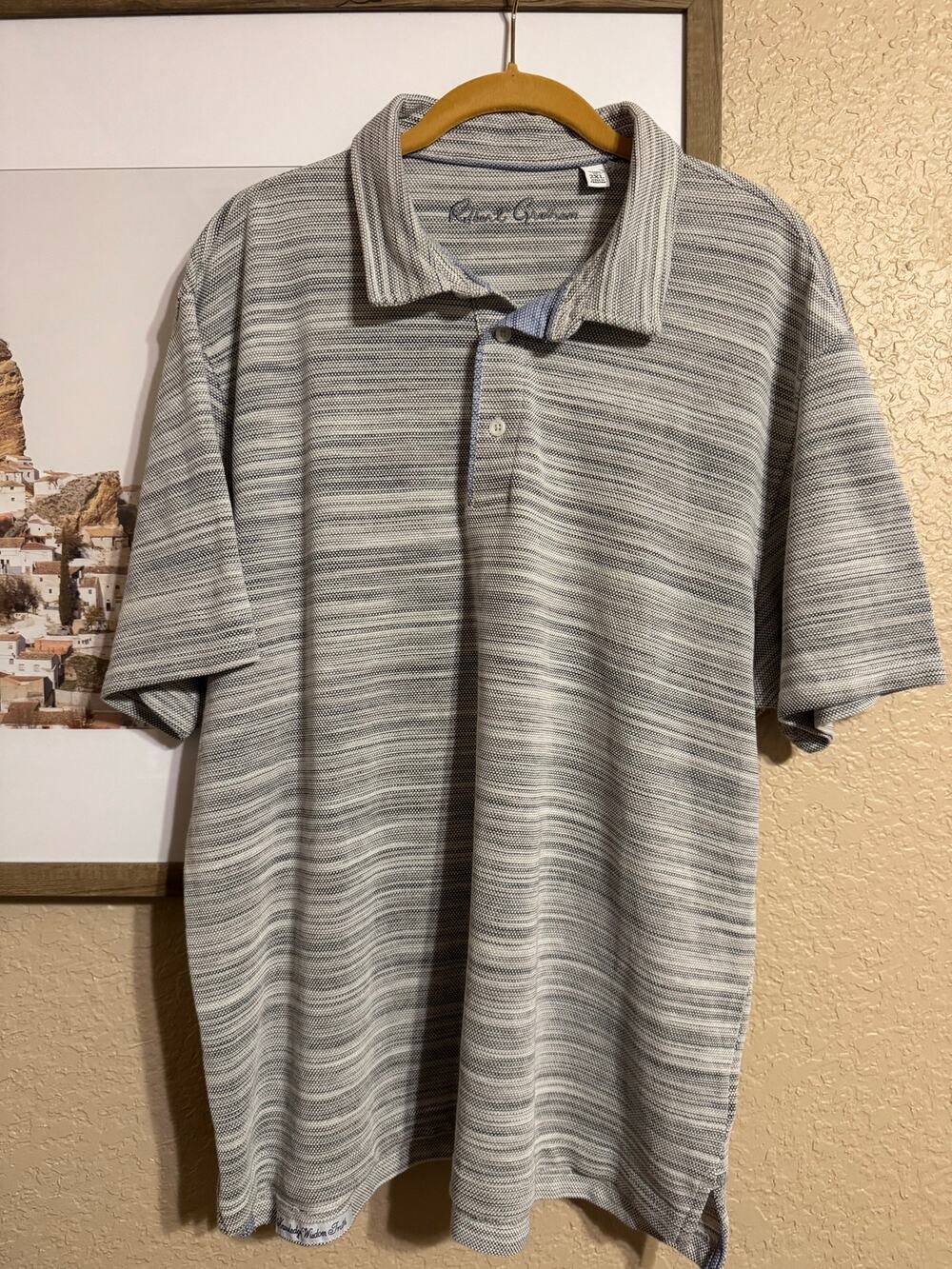 Robert Graham Mens Polo Shirt 3XL Gray White Dye Textured Knit Short Sleeve